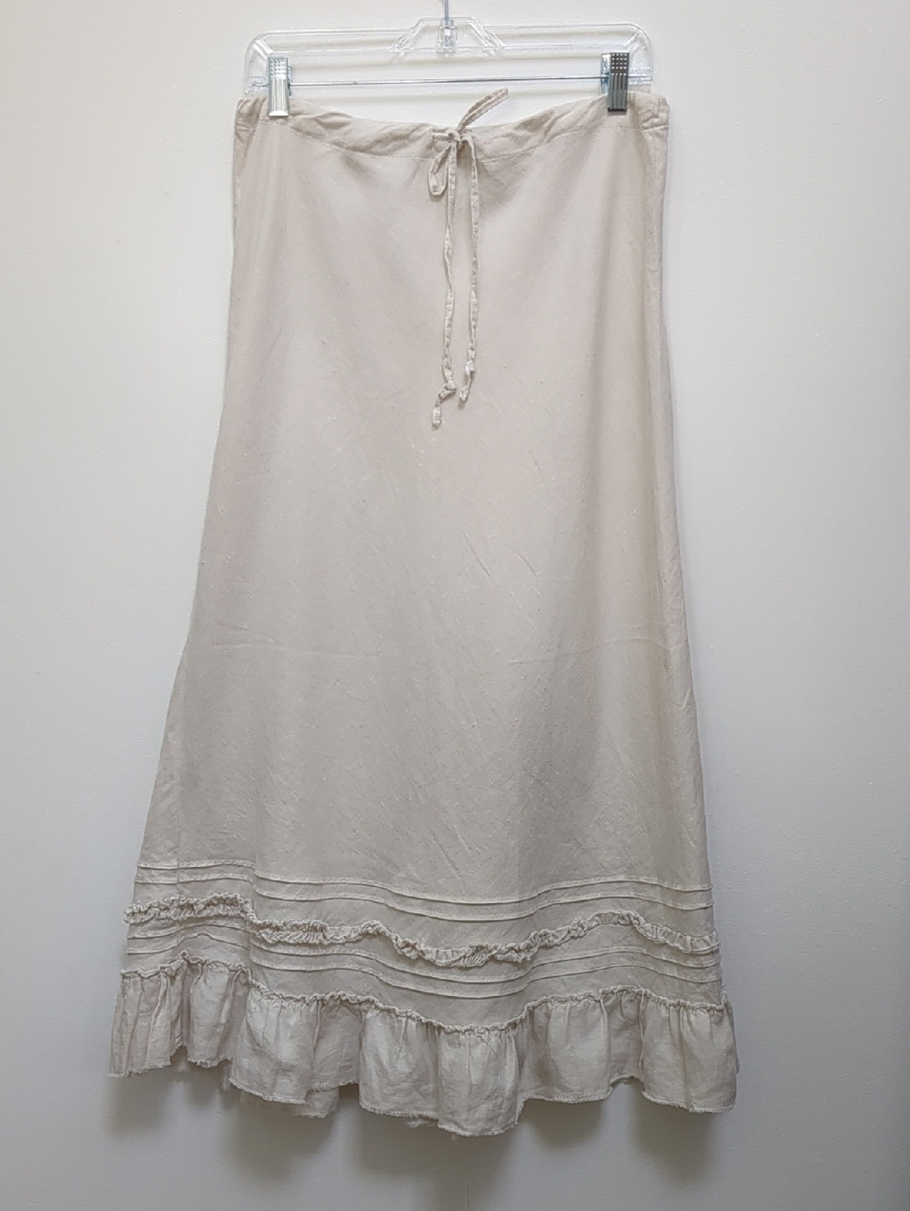 Vintage 100% Linen Maxi Skirt sz 10 Beige Ruffle Y2K Cottagecore Coastal Boho